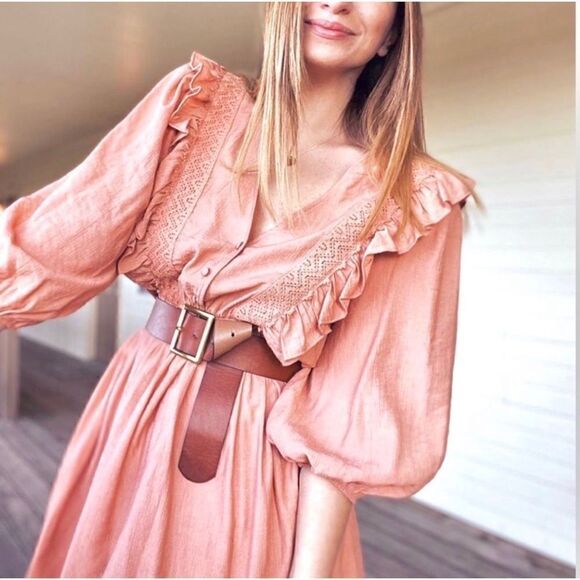 ZARA Blogger’s Favorite Marsala Lace Guipure Ruffled Balloon Sleeve Mini Dress - Picture 8 of 16